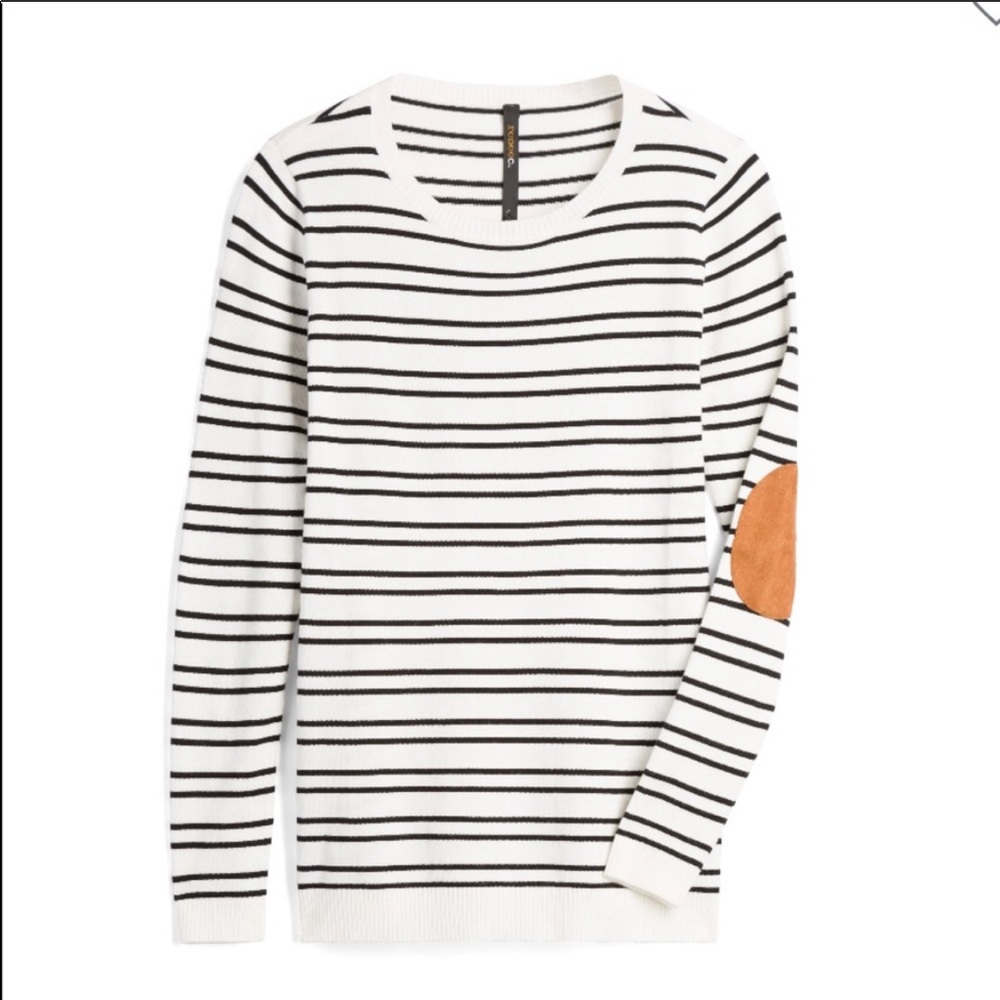 Renee C for Stitchfix Striped Elbow Patch Top